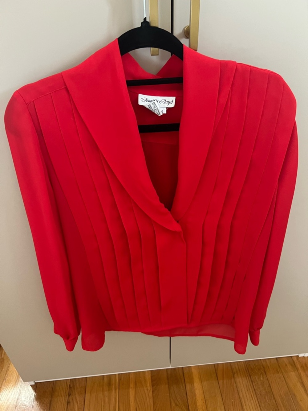 Vintage Red Pleated V-Neck Blouse by Jennifer Cryer